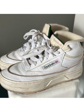 Reebok White Leather High-Top Sneakers with Green Accents